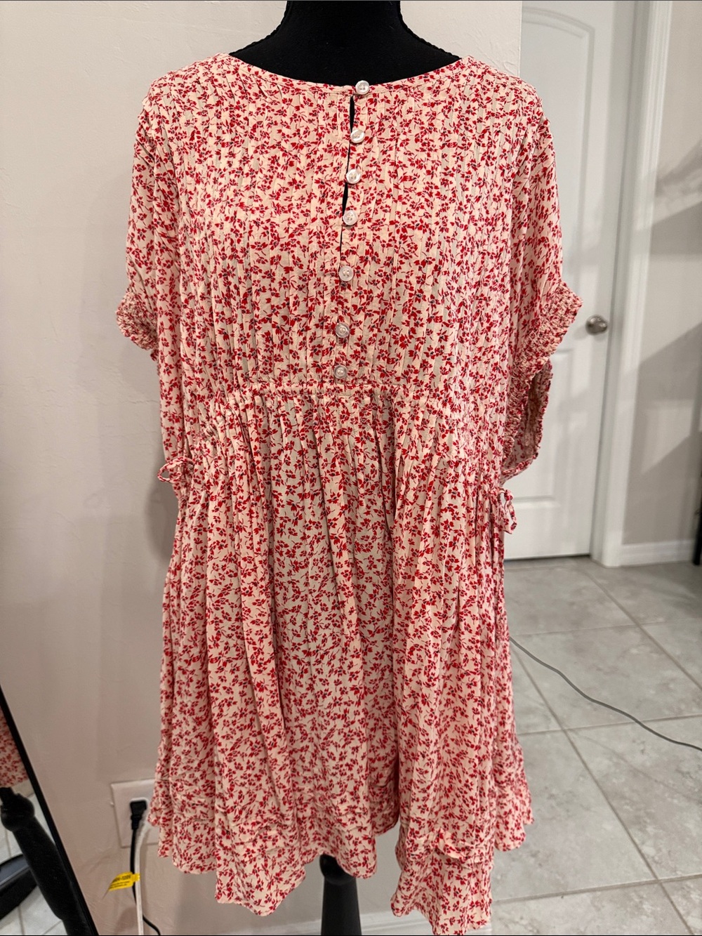 Free People Cream Tunic with Red Floral Print